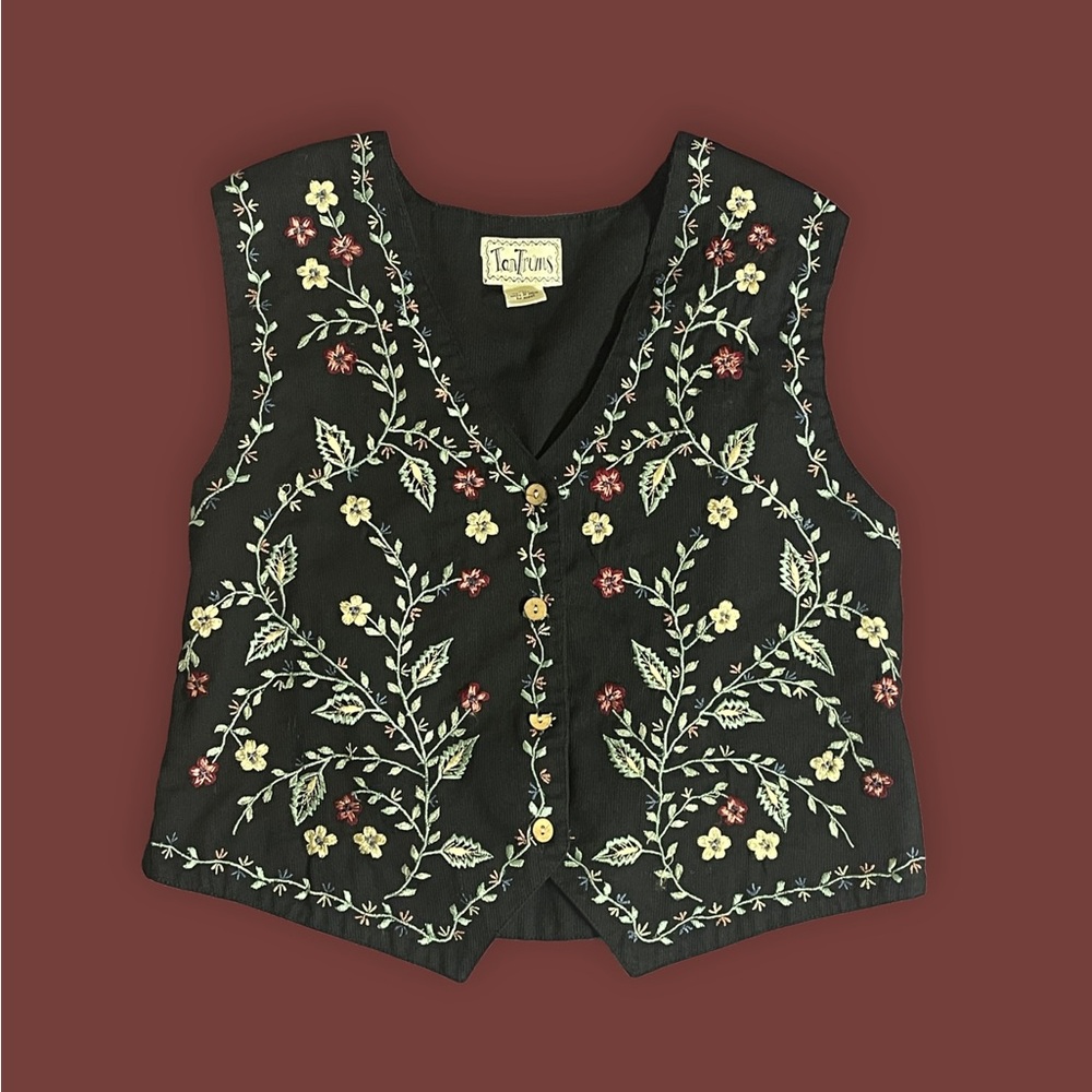 80s Vintage TANTRUMS Size Medium  Embroidery Floral Vest Super Cute Aesthetic